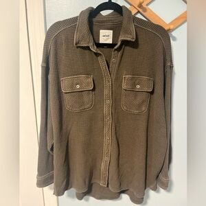 Aerie Green Thermal Button Shirt